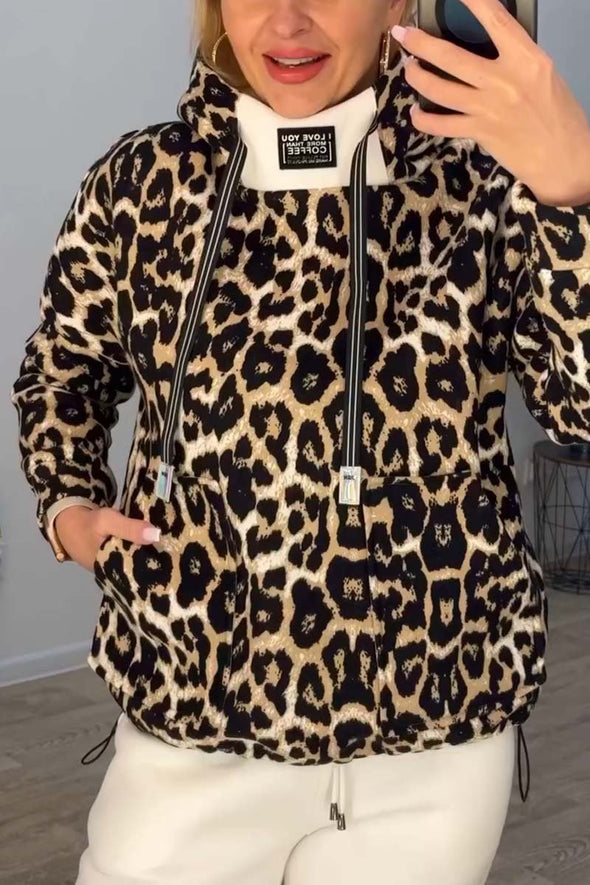 Women's casual leopard print hooded sweatshirt