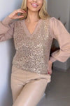 Women's Casual V-neck Long-sleeved Shiny Top