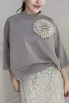 Women's Casual Round Neck Three-dimensional Flower Decorated Sequin Skirt Party Suit