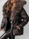 Women's Solid Color Fur Collar Coat