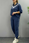 Women's Casual Contrast Color Stand Collar Half-Zip Sports Suit