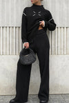 Women's casual and simple slim turtleneck woolen suit