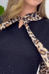 Women's Leopard Print Diamond Decorated Tie-Strap Chiffon Top