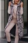 Women's Fashion Hooded Animal Print Mid-Length Sleeveless Cotton Coat