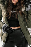 Ladies Casual Solid Color Warm Large Fur Collar Cotton Coat