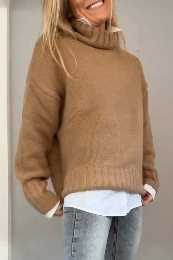 Women's casual solid color turtleneck knitted sweater