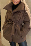 Women's casual loose short belted cotton coat