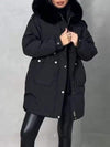 Women's Solid Color Fur Collar Hooded Cotton Coat