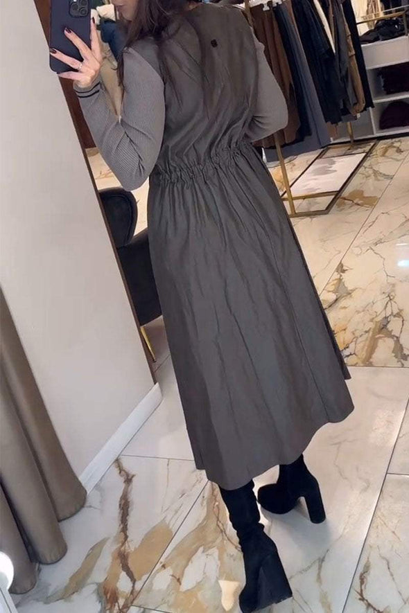 Women's Round Neck Long Sleeve Patchwork Dress