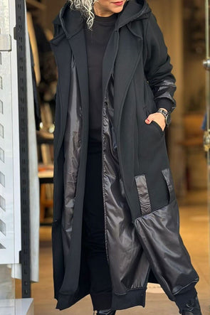 Women's Hooded Long-sleeved Patchwork Trench Coat