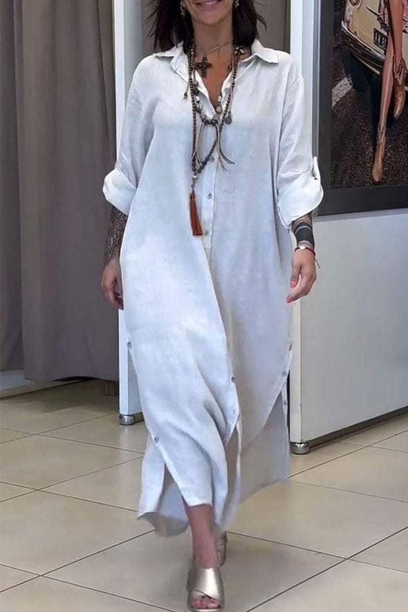 Women's Long Sleeve Slit Shirt Dress