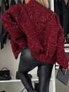 Women's Round Neck Long Sleeve Sequined Casual Coat