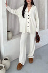 Women's Casual V-neck Single-breasted Solid Color Two-piece Suit