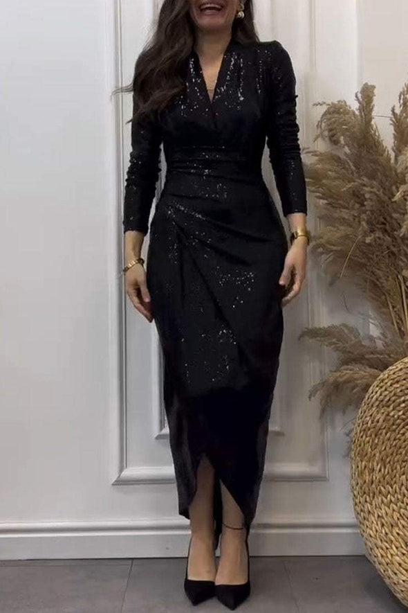 Women's V-neck Waist Sequined Dress