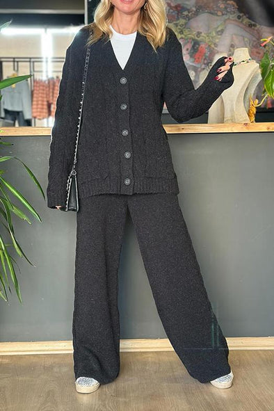 Women's casual texture v-neck knitted jacket suit