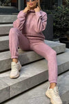 Women's Casual High Collar Solid Color Long Sleeve Two Piece Suit