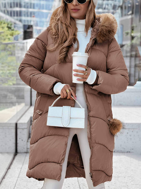 Women's Lapel Long Sleeve Fur Collar Casual Coat