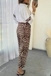 Women's casual leopard print patchwork shirt suit