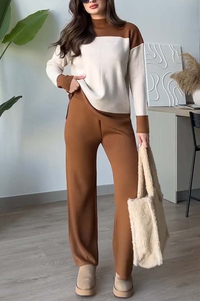 Women's Casual Contrast Knitted Suit