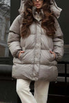 Women's casual solid color hooded mid-length cotton coat