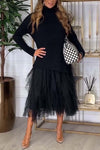 Women's Elegant Solid Color Mesh Patchwork Dress