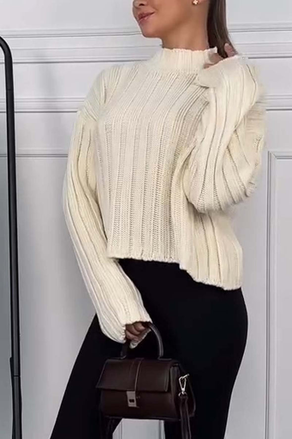 Women's Casual Wide Stripe Solid Color Short Sweater