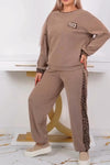 Women's casual leopard print patchwork sweatshirt suit