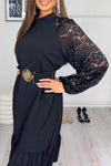 Women's Elegant Lace Sleeve Panel Dress