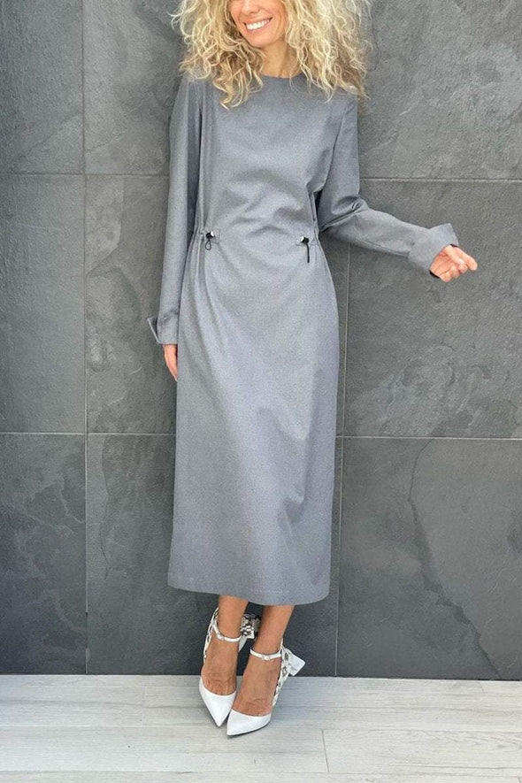 Women's Casual Round-neck Solid Color Waist Dress