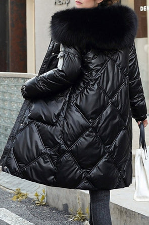 Ladies Glossy Mid-length Loose Thickened Warm Cotton Jacket