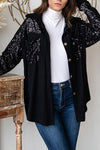 Women's Casual Solid Color Sequined Patchwork Shirt