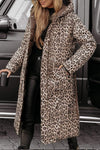 Women's Hooded Side Slit Leopard Print Reversible Long Cotton Coat