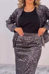 Women's Casual Round Neck Sequined Cardigan And Skirt Suit