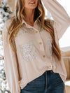 Ladies Lapel Sequined Casual Shirt