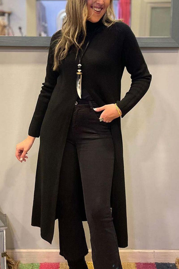 Women's casual turtleneck slit long sweater