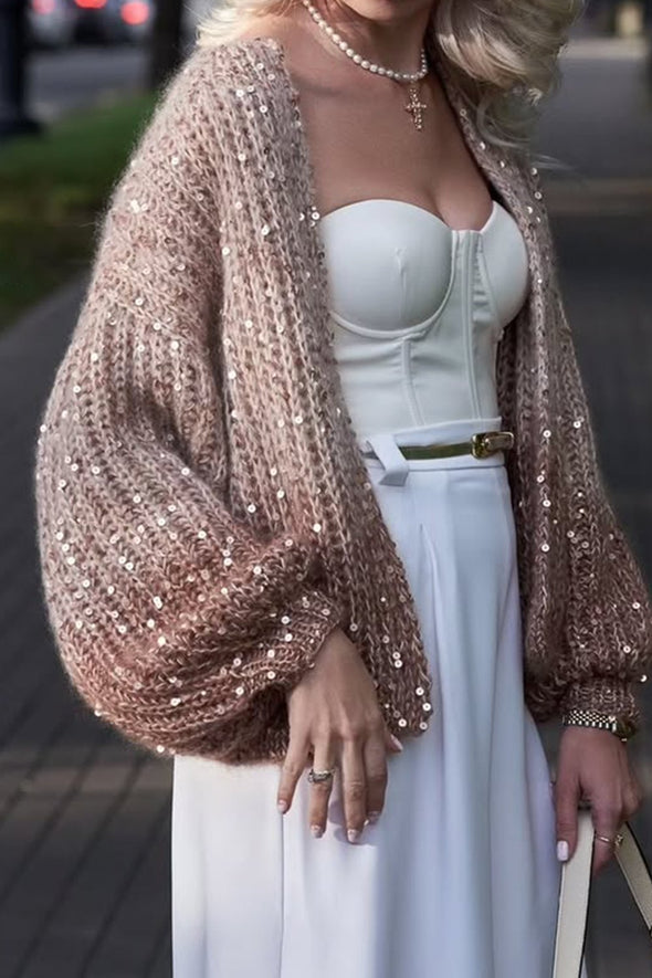 Women's Warm Sequin Gradient Knit Cardigan Jacket