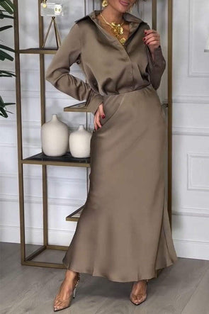 Women's Lapel Shirt and Skirt Set