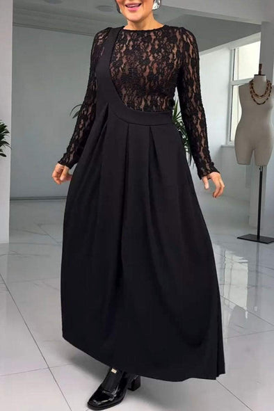 Women's Round Neck Long Sleeve Hollow Dress