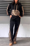 Women's casual leopard print patchwork hooded sweatshirt set