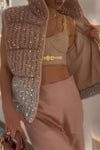 Women's loose fashionable sequined woolen vest coat