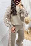 Women's Round Neck Shiny Sweatshirt Two Piece Set