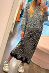 Women's Round Neck Sequined Leopard Top and Skirt Two-piece Set