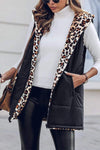 Women's Casual Hooded Leopard Print Sleeveless Cotton Jacket