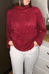 Women's Solid Color Turtleneck Pullover Sequined Sweater