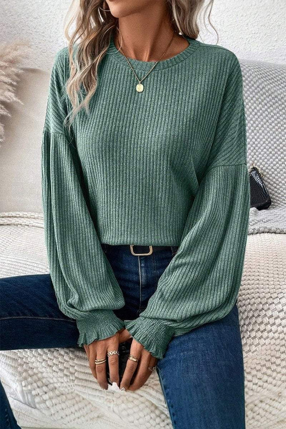 Women's Casual Solid Color Pit Strip Lantern Sleeve Top