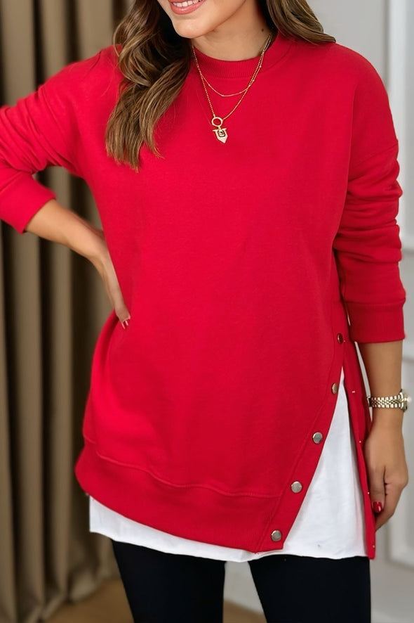 Women's Ladies casual irregular hem slit sweatshirt