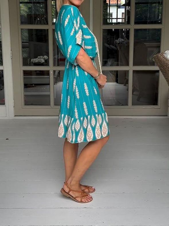 Casual V-neck Printed Short Dress