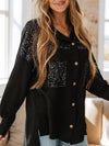 Ladies Lapel Sequined Casual Shirt