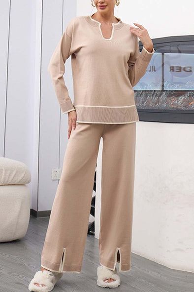 Women's U-neck long-sleeved knitted sweater suit