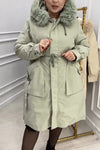 Woman Casual Plush Hooded Drawstring Waist Warm Jacket